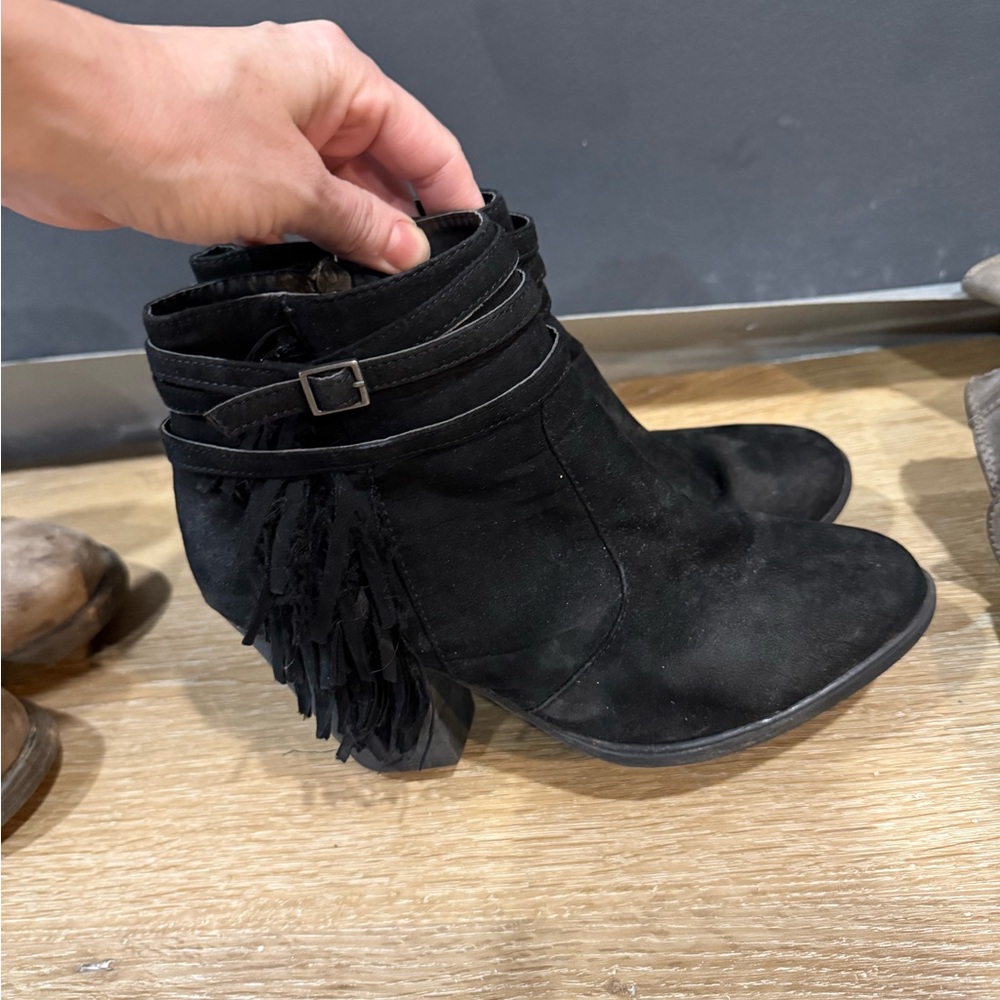 Black Fringe Ankle Boots